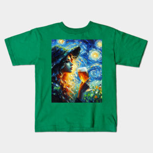 Irish Girl In Starry Night Kids T-Shirt